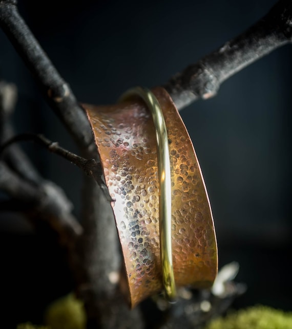 Jewelry For The Everyday Casual and Relaxed Look Artisan Handmade Jewelry Minimalist Anticlastic Copper and Brass Cuff Bracelet