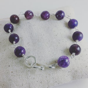 Lepidolite Beaded Bracelet, Purple Beads, Wire Work, Fine Silver Jewelry, Great Gift, Friendship Bracelet