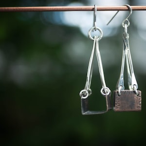 Mixed Metal Earrings, Industrial Modern Jewelry, Copper and Argentium Silver
