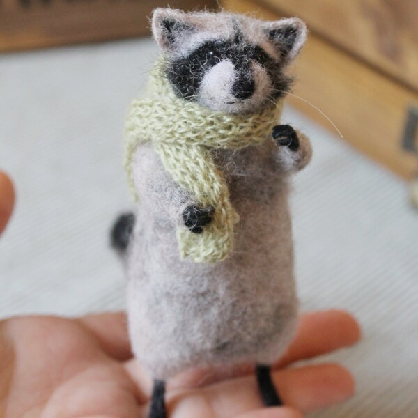 Felted Animal, Felted Raccoon, Raccoon Toy, Knitted Animal, Needle Felted Animal, Funny Raccoon, Felting Dreams