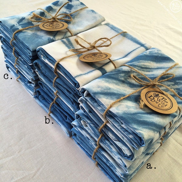 Hand dyed indigo shibori tie-dye linen/cotton tea towels