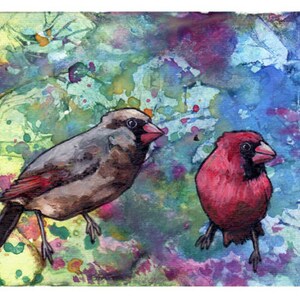 Cardinals Print, Pair of Birds, Original Watercolour Painting, Bird Wall Art Prints, Grandparent Gift, Anniversary Present, Wedding Gift