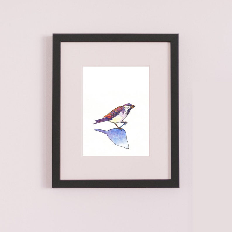 shadow watercolour sparrow bird painting bird art gift fine art print Brighter Tomorrow illustration sparrow painting ink drawing