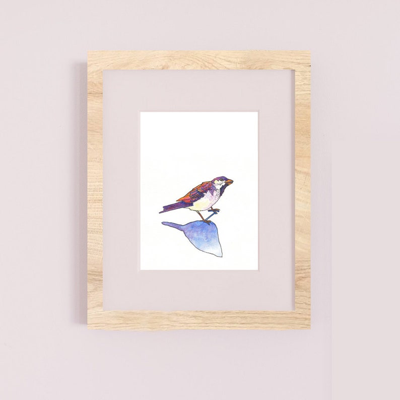 shadow watercolour sparrow bird painting bird art gift fine art print Brighter Tomorrow illustration sparrow painting ink drawing