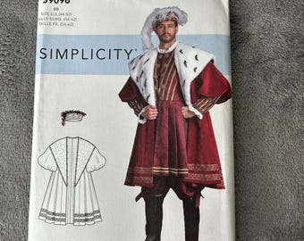 Mens Renaissance Costume Sewing Pattern: Tudor Coat & Hat, Simplicity S9096 (Size 44-52 Uncut)