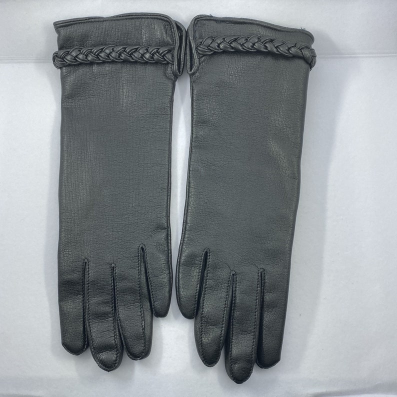 NEW Vintage Vinyl Driving Gloves Womens M Black Japan Acrylic Lined