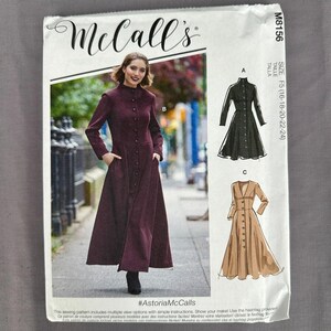 McCalls M8156 Misses Coat Dress Pattern 16 24 F5 Zapięcie na guziki z przodu Cottagecore