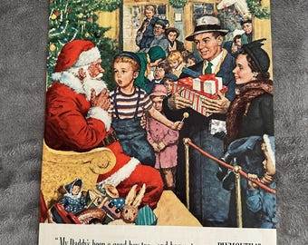 1949 Vintage Christmas Santa Advertisement Mid Century Holiday Wall Art