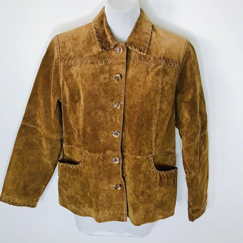 Vintage Leather Suede Jacket Womens Medium Brown Western Machine Wash