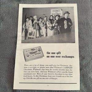 Vintage 1968 Whitmans Sampler Christmas Ad Candy Chocolate Gift Print Retro Art