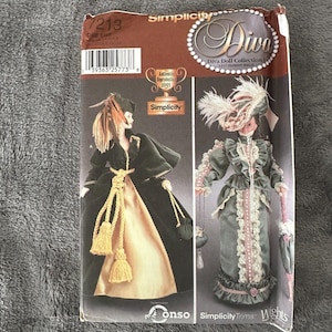 simplicity 7213 diva doll clothes pattern 11.5 inch barbie vintage uncut sewing 2001 wardrobe historical barbie gown