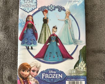 Patrón Simplicity 1234 - Vestido para muñeca Disney Frozen, Elsa y Anna, 11.5" Kawaii
