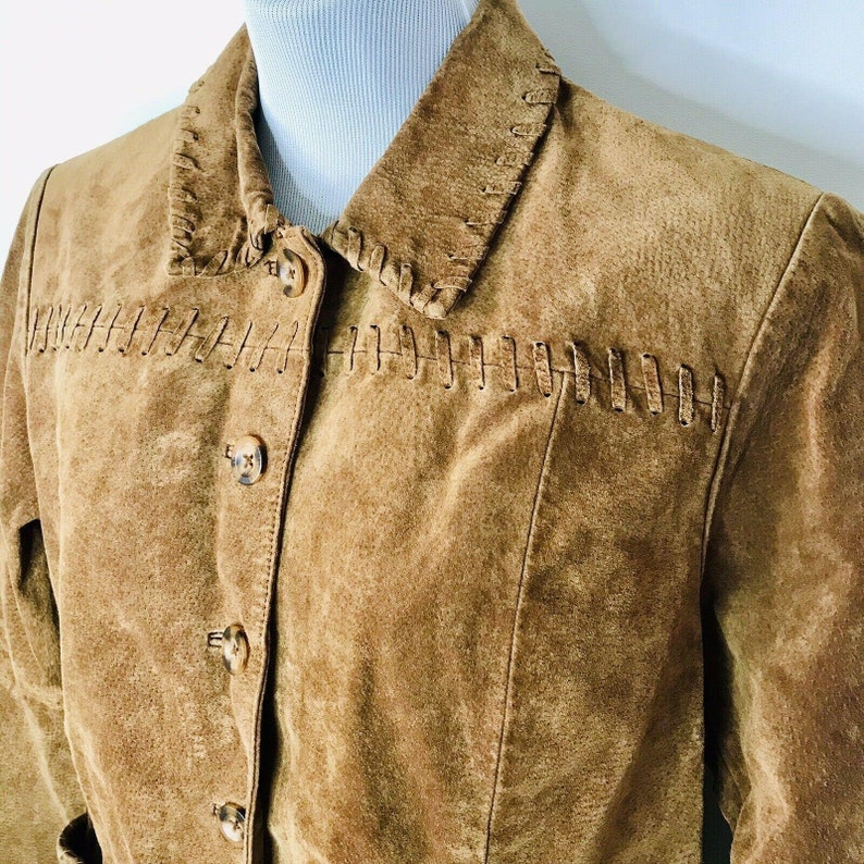 Vintage Leather Suede Jacket Womens Medium Brown Western Machine Wash