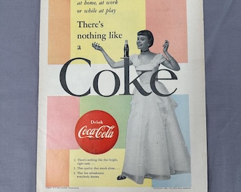 1955年ヴィンテージ コカ・コーラ コーク プリント広告 ミッドセンチュリー マンケーブ バー カフェ アート