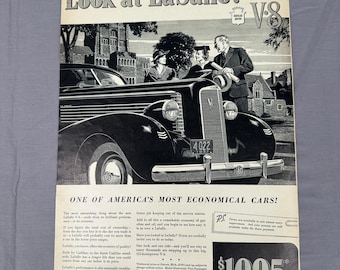 1937 LaSalle V8 Cadillac Vintage Print Ad Original Classic Automobile Wall Art