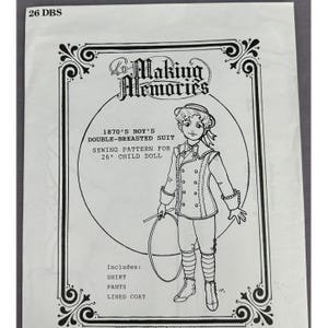 Making Memories 1700s Boy Child Doll Pattern 26" Double Breasted Suit Coat Uncut