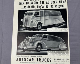 1937 Autocar Trucks Vintage Print Ad Heavy Duty Commercial Truck Art Man Cave