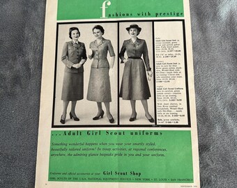 Girl Scout Uniforms 1956 Vintage Mid Century Fashion Original Print Ad Wall Art