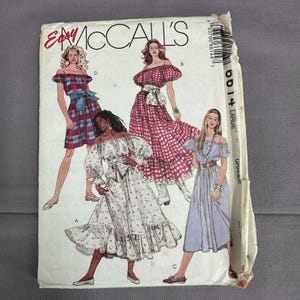 90s peasant dress 90s Boho Dress Empire Waist Dress in Two Lengths Peasant Style Sewing  Pattern Mccalls 9340 Sz 4 to 8