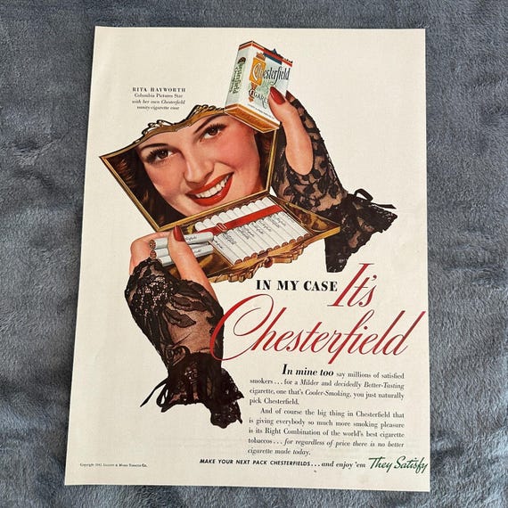 glamour cigarettes price Pinks No product has been so heavily promoted or has become so deeply entrenched in American consciousness Rita Hayworth Chesterfield Cigarettes Glamour