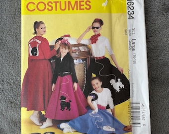 1950s Poodle Skirt Sewing Pattern: Retro Outfit, Jacket, Top - McCall's M6234 Size L
