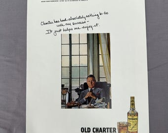 Vintage Old Charter Bourbon Whiskey Print Ad 1976 Bar Decor Man Cave Art