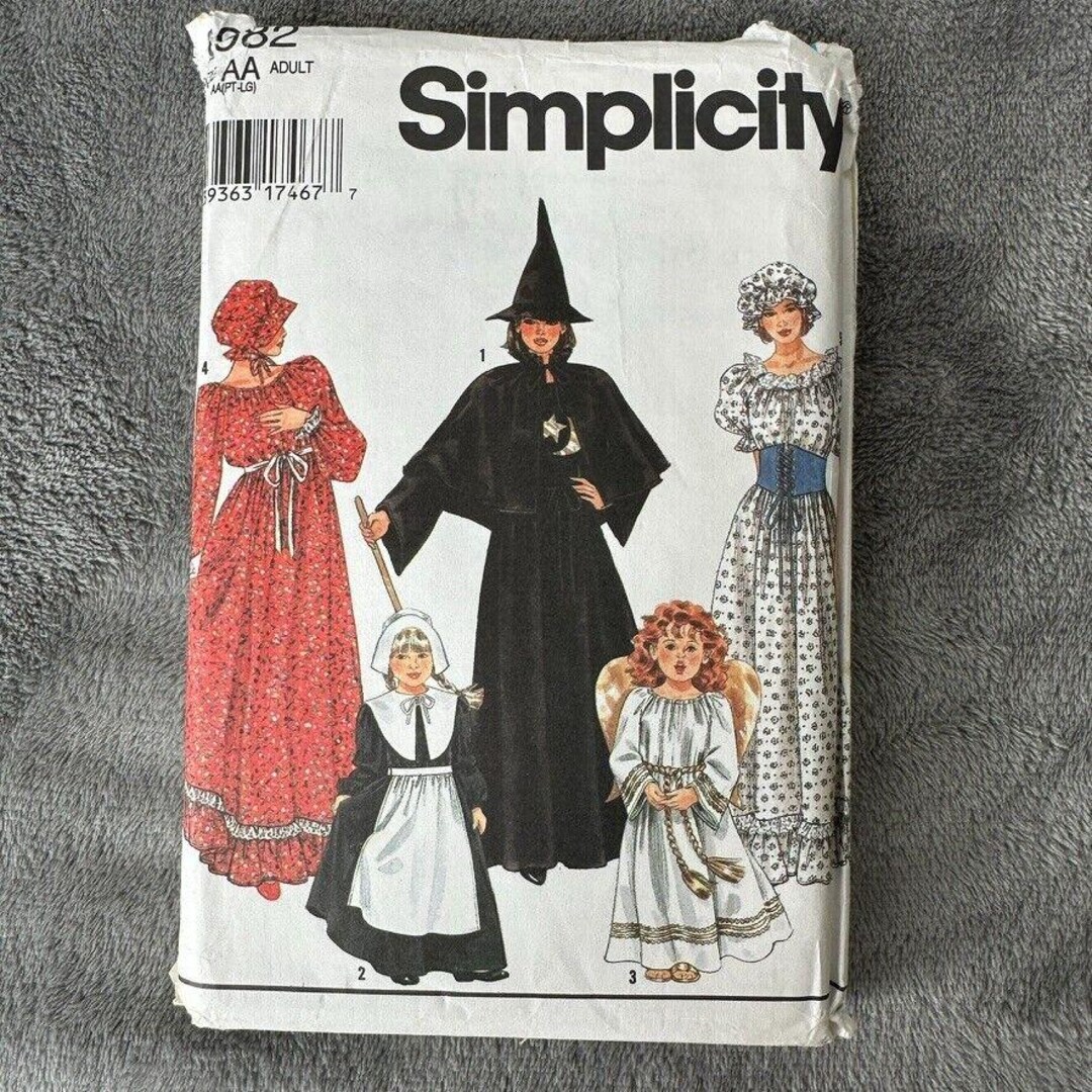 Simplicity Costume Pattern 9982: Witch, Angel, Pilgrim, Prairie (sizes ...