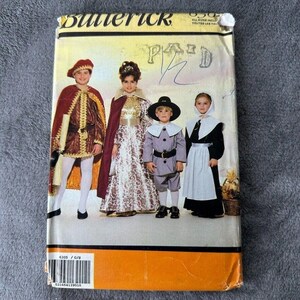 Butterick 6305 Pattern Child XS-L Pilgrim Colonial Renaissance Costume Cosplay
