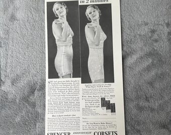 1936 Spencer Corsets Vintage Print Ad Body Shaping Lingerie
