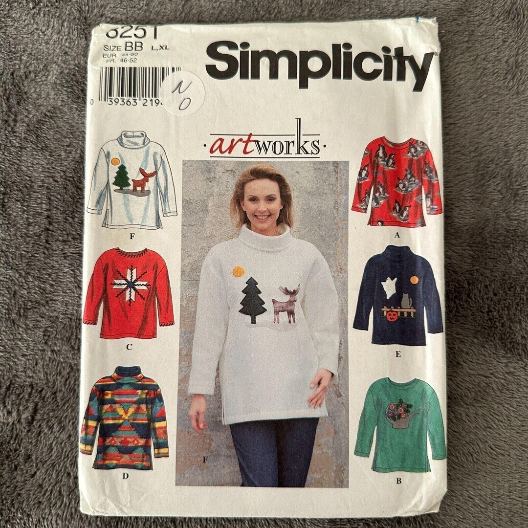 Simplicity 8251 Sweatshirt Pattern L XL Artworks Applique Uncut - Etsy