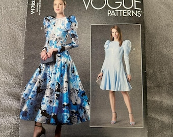 2021 Vogue V1782 Sewing Pattern – Misses Dress With Puff Sleeves & Godets (sizes 16–24) – Uncut Factory Folded
