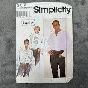 Simplicity Pattern 8615 Mens Renaissance Pirate Poet Shirt Sz 38-44 Reenactment