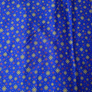 Metallic Star Print Cotton Fabric: Blue & Gold Christmas Quilting, 5 Yards