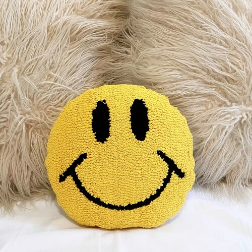 Smiley Face Pillow Square Tufted Floor Pillow Preppy Throw Etsy Australia