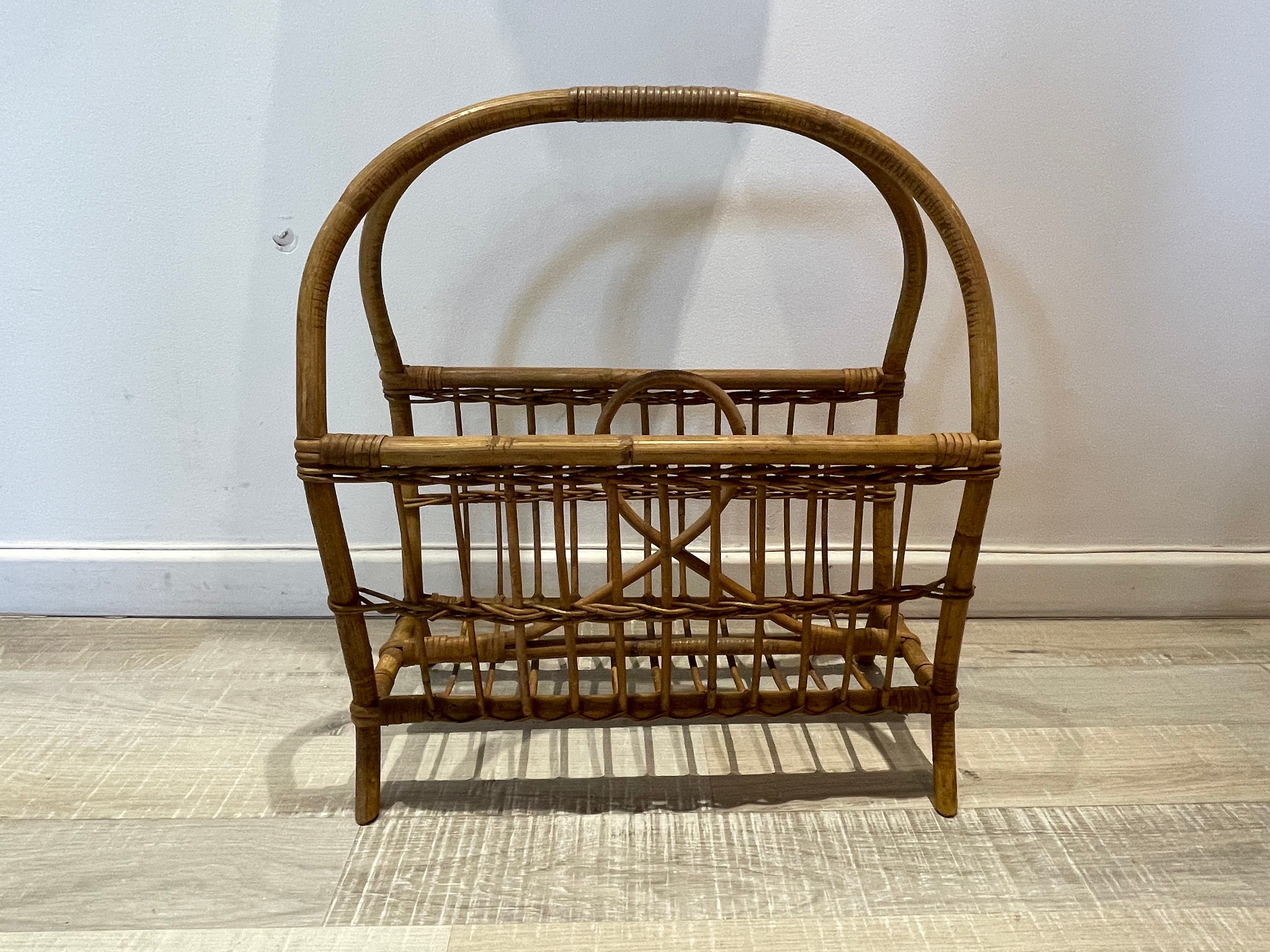 Rattan magazine rack from the 60s