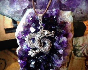Dragon Pewter Pendant Tibetan Silver Charm Necklace