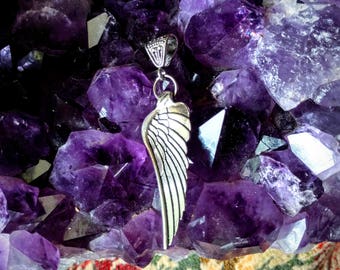 Angel Wing Pewter Pendant Ornate Tibetan Silver Charm Necklace Silver Pewter