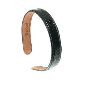 Wardani, 3/4” Alligator Leather headband stitched gator embossed Leather , made of calfskin  1.9 cm wide (crocodile). Handmade in the USA