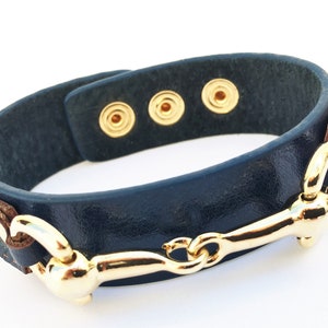 Wardani, Equestrian leather cuff bracelet snaffle  Horse-bit - gold plated