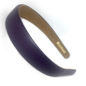 Wardani, 2.6 cm Medium Leather headband Genuine calf skin leather, women leather headband 1 wide Purple