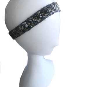 Wardani, Bugle beads headband elastic, 1” wide headwrap