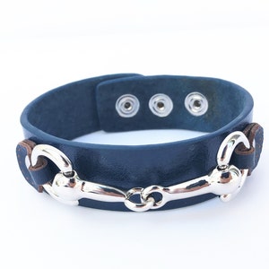 Wardani, Horse bit leather cuff bracelet silver snaffle Horse-bit . Silver plated Genuine Leather women Bracelet with suede lining