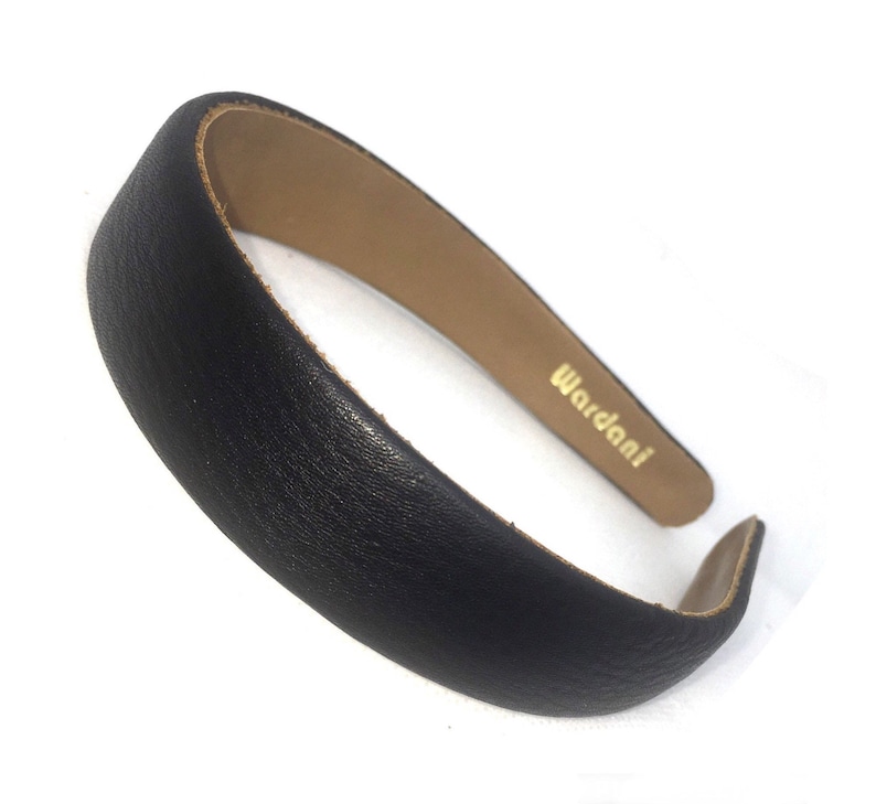 Wardani, 2.6 cm Medium Leather headband Genuine calf skin leather, women leather headband 1 wide Black