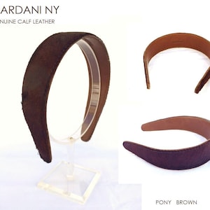 Wardani , 1.6” Wide Hairy leather headband, Stitched edges, handmade in USA, high end calfskin leather (4 cm )