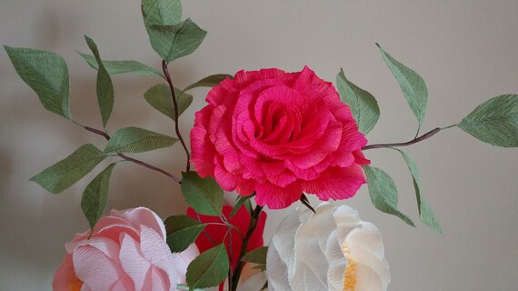Papier Crépon Rose Papier Rose Tige Simple Fleurs En Papier Crépon Fleurs En Papier Anniversaire Papier Décor Mariage Cadeau De Demoiselle