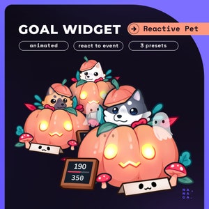 Widgets de transmisión de objetivos de mascotas para perros de Halloween / Twitch / Widget de objetivos de YouTube Superposición de Halloween / Mascota de mascota de transmisión reactiva / StreamElements