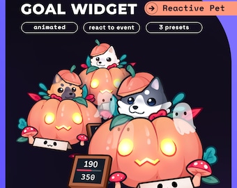 Halloween Dog Pet Goals Stream Widgets | Twitch / Youtube Goal Widget Halloween Overlay | Reactive Stream Pet Mascot | StreamElements