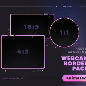 ANIMATED Pink Gradient Webcam Border Pack, Webcam Overlays for Twitch, Youtube, Facebook - Soft Gradient, Stars, Cosmic