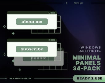 34 Minimal Windows Aesthetic Panels Pack for Twitch - Sage green | retro | windows computer Panels | Stream Setup | Monochromatic