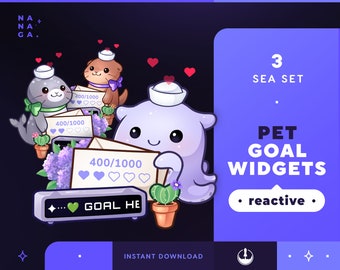 Cute Sea Pet Goal Widgets | Twitch StreamElements Overlay (Digital Download)